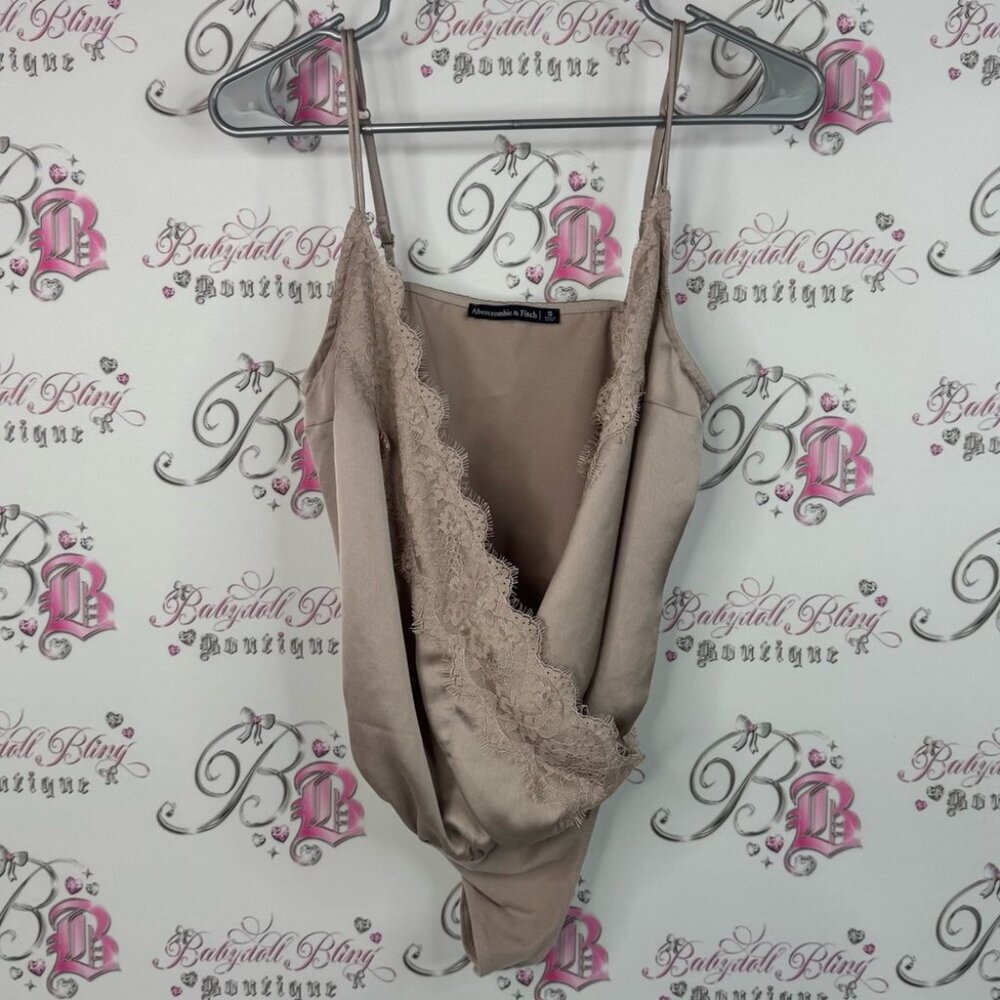 Abercrombie & Fitch bodysuit one piece Lacie Lace Trimmed Slip in Soft Beige